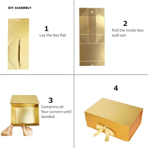 Image of Awestuffs Premium Golden Gift Boxes for Gift Packaging, Reusable Decorative Gift Boxes (23 x 16 x 10 cm) for Hampers, Weddings, Birthdays, Festivals & Corporate Gifts (Pack of 6)