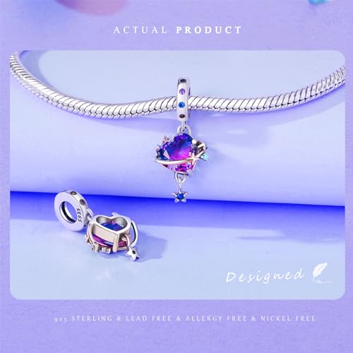 925 Sterling Silver Charms Beads for Bracelets Necklaces, Boho Dream Catcher Star Moon Shell Cat Butterfly Heart Airplane Pendant, Blue Purple Colorful Cute Jewelry Birthday Gift for Women Men3