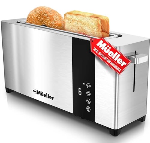 Comparison: Large Slice Toaster 5 Mueller UltraToast Full Stainless Steel Toaster 2 Slice, Long Extra-Wide Slots with Removable Tray, Cancel/Defrost/Reheat Functions, 6 Browning Levels with LED Display, Housewarming Gifts New Home