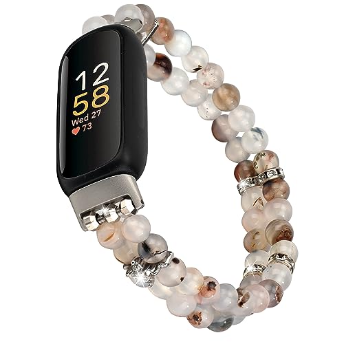 Image of Wongeto Compatible with Fitbit Luxe Bands,Fashion Handmade Elastic Stretch Pearl Bracelet Women Replacement Strap for Fitbit Luxe accssorises