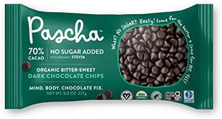 Pascha Organic Keto Sugar-Free Bitter Sweet, 70% Cacao Chocolate Baking Chips, UTZ, Gluten Free, Non GMO, Sweetened with Organic Stevia, 6 Pack
