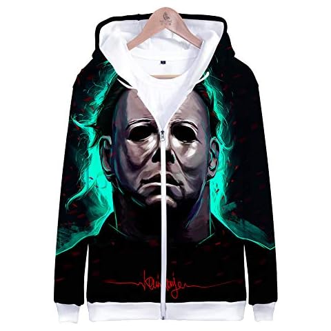 Halloween Michael Myers Cosplay Hoodies 3D Printed Hoodied Sweater Casual Unisex Long Sleeve Zipper Closure Sweatshirt Cover
