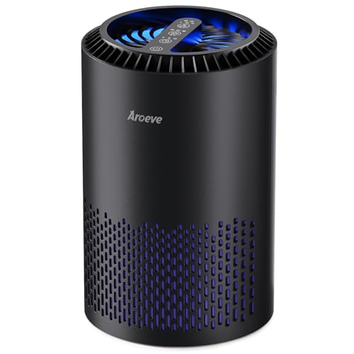 AROEVE Air Purifiers for Bedroom Home, Air Purifier For Smoke Pollen Dander Hair Smell Air Cleaner with Sleep Mode Speed Control For Bedroom Office, MK01- Black(Available for California)