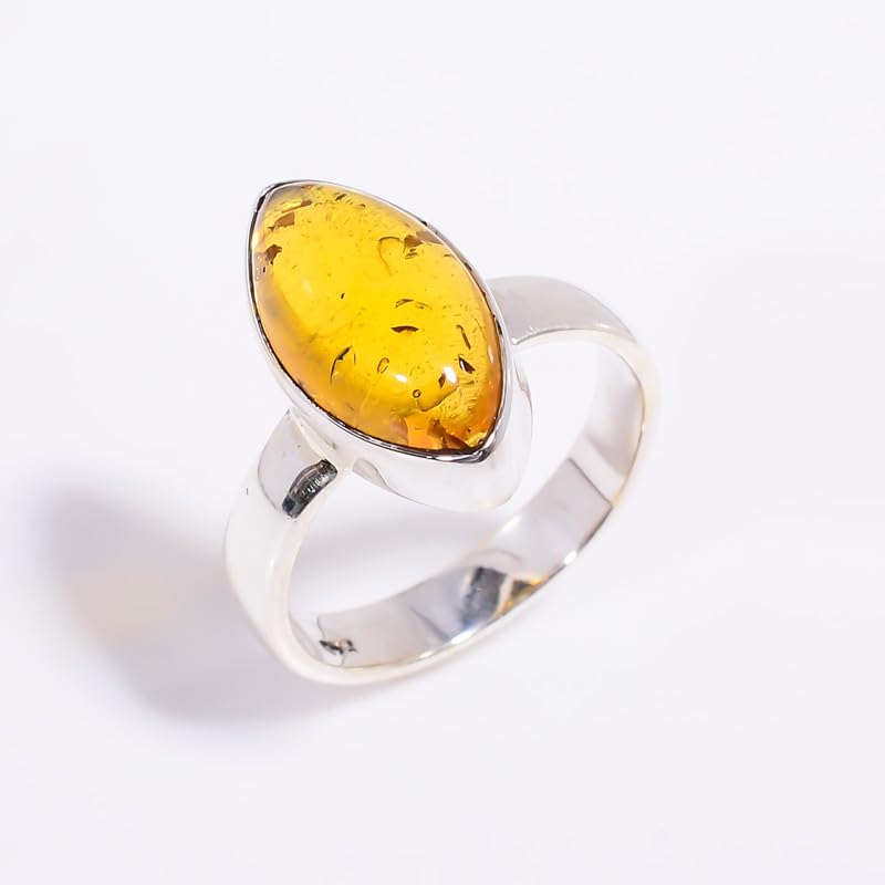 Bague en argent 925 ambre marquise anti-ternissement homme femme - 2