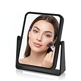 Danielle Creations Rectangle Soft Touch Vanity Mirror, Black, 1x/7x Magnifying Makeup Mirror with Stand, Portable Tabletop Bathroom or Desk Mirror