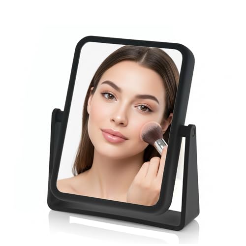 Danielle Creations Rectangle Soft Touch Vanity Mirror, Black, 1x/7x Magnifying Makeup Mirror with Stand, Portable Tabletop Bathroom or Desk Mirror