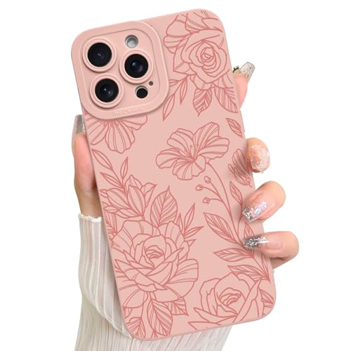 Coque iPhone 14 Pro souple résistant aux chutes motif floral rose