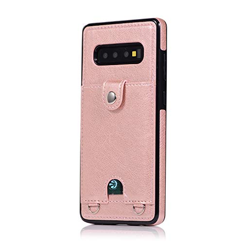 Jaorty Pu Leather Wallet Case For Samsung Galaxy S10 Necklace Lanyard Case Cover With Card Holder Adjustable Detachable Anti-Lost Neck Strap Case For Samsung Galaxy S10,Pink #TOP26