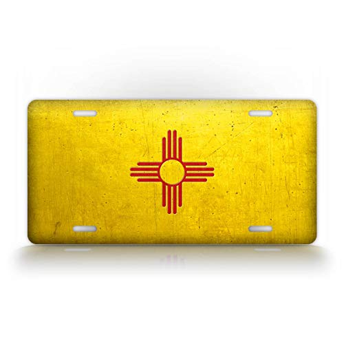 Weathered Metal New Mexico State Flag License Plate Antique NM