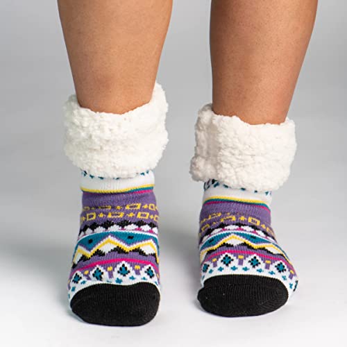 Pudus Cozy Winter Slipper Socks Women & Men W Non-Slip Grippers Faux Fur Sherpa Warm Socks (Nordic Purple) #TOP1
