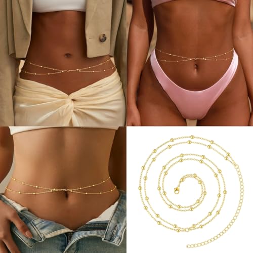 Layered Waist Belt Stylish for Stage Dance Music Festival Jeans Dress Body Jewelry Chain Metallic Belly3
