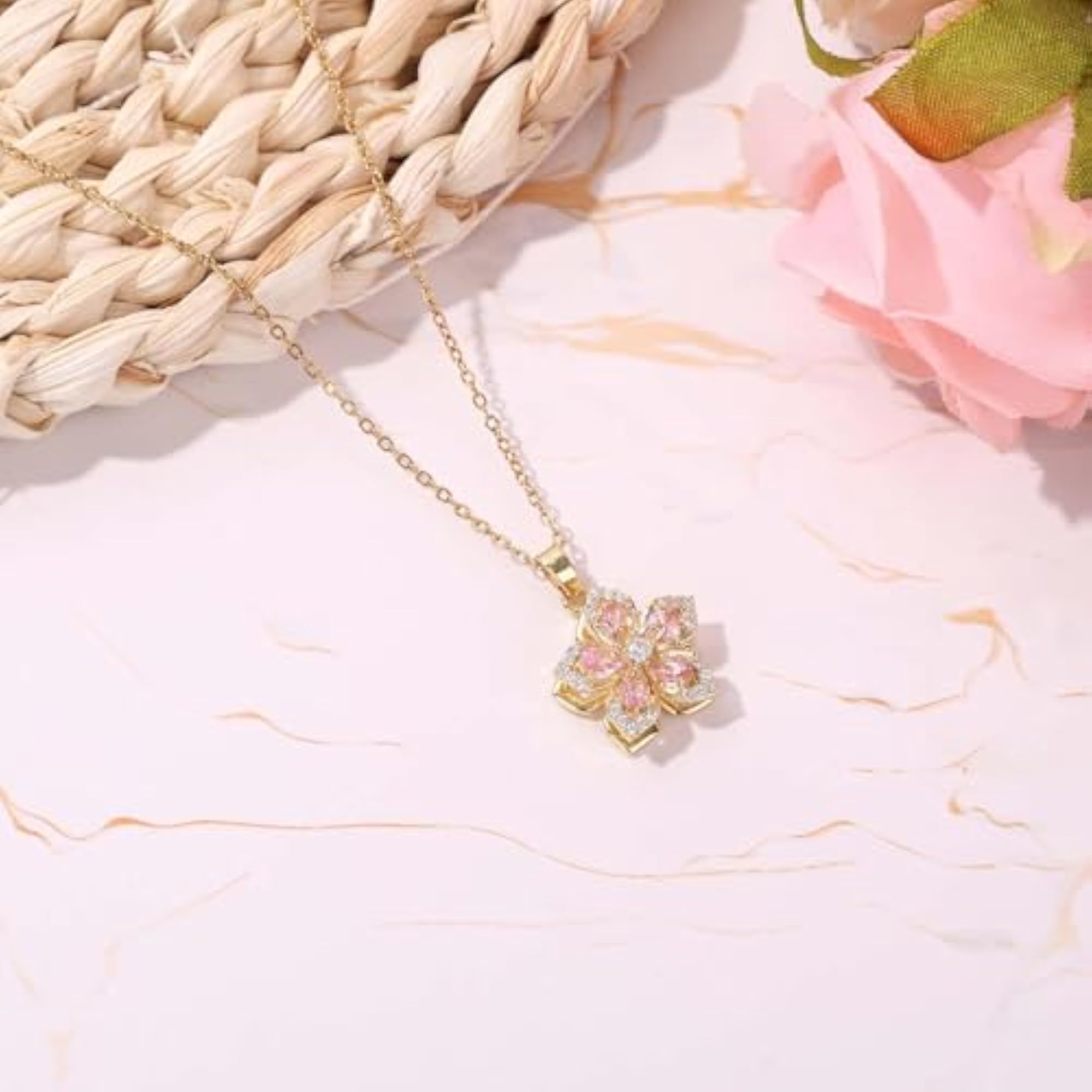 Delicate Rotatable Crystal Bauhinia Flower Pendant Necklace
