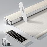 No Drill Motorized Blinds with Remote, Blackout Automatic Blinds with Solar Panel, Cordless Smart Electric Roller Shades for Windows, Beige, 34 x 72