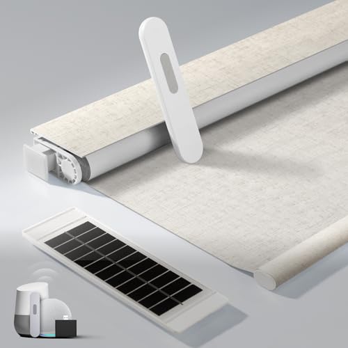 No Drill Motorized Blinds with Remote, Blackout Automatic Blinds with Solar Panel, Cordless Smart Electric Roller Shades for Windows, Beige, 35½ x 72 by MUSCLEAREA - Used condition - US$52.68