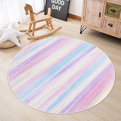 Shacos Rainbow Round Rug 4Ft Non Slip Soft Circle Rug Abstract Stripes Rug Washable Round Rug Colorful Rainbow Rug For Girls Bedroom Dining Room Living Room #TOP5
