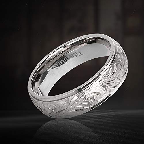 G23 Titanium Floral Design Wedding Ring Band for Men Women Engraved 6mm Size 7,9,10,124