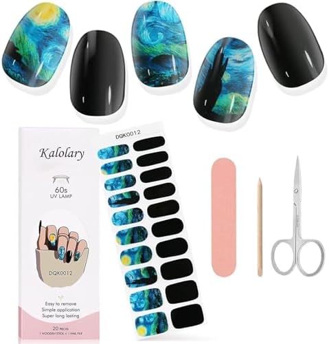 Kalolary Gel Nail Polish Stickers, 20szt. Full Wraps żelowe Paski do Paznokci z Pilnikiem do Paznokci i Sztyftem do Zdobienia Paznokci(Wymagana Lampa UV/LED) (9)