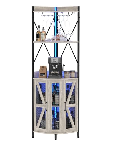 GAOMON 4-Tier Corner Wine Rack, Freestanding Foldable Bar Cabinet, Industrial
