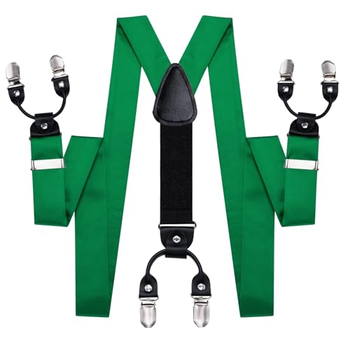 Image of Hi-Tie Men Suspender Bowtie Set Suspenders Pre-tied Bow Tie Pocket Square Cufflinks Adjustable Y Shape 6 Clips Braces Tuxedo