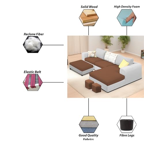Image of Koza RHS 4 Seater L Shape Sofa Set with Center Table for Living Room (Brown Grey Fabric) Premium Fabric Sofa