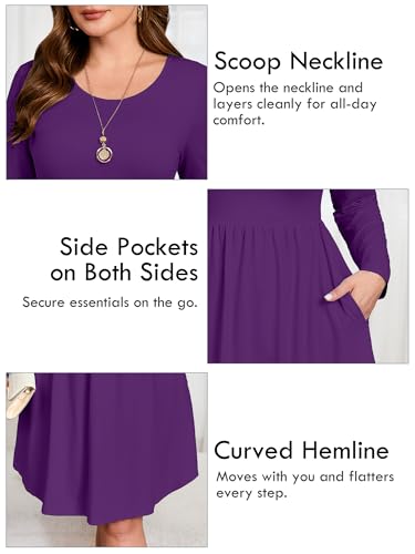 Image of AusLook Women's Plus Size Long Sleeve Midi Dress Casual Empire Waist Loose Flowy Dresses A-Line Boho Long Dress with Pockets