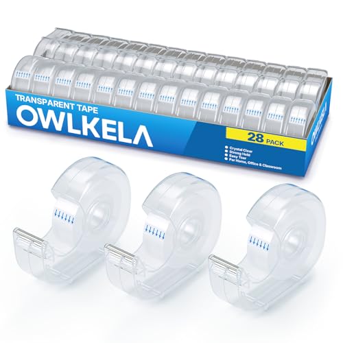 Image of OWLKELA 28 Pcs Clear Tapes, 0.7 inch x 28 yds per roll | Transparent, 1 inch White core, Refillable Dispensers, Ideal for Home, School and Office