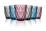 Norqvist Trinkgläser Set bunt - Gläser Set - Wassergläser farbig, Saftgläser - 6er Set 250 ml - Spülmaschinenfest - Stapelbar - Modernes Design mit Diamant Muster