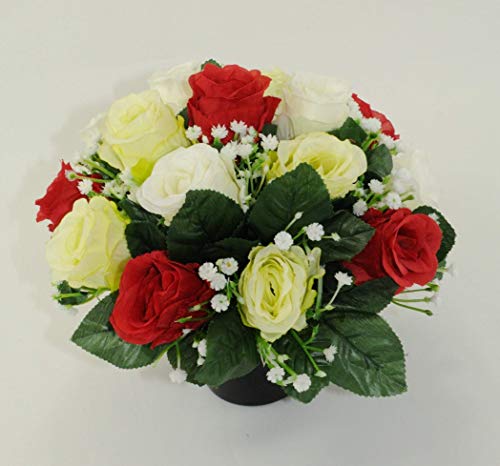 Artificial Flower Arrangement for Cemetary or Funeral - 60 cm - with Red and Ivory Roses - Image 8