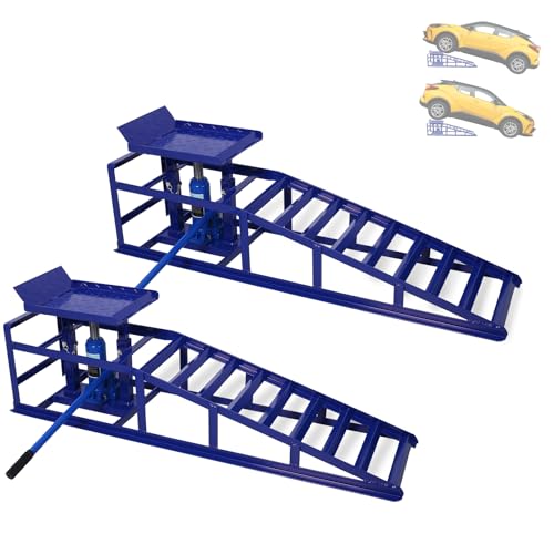 Rovibek Hydraulic Car Ramps 2 Pack 11000LBS 5T Heavy Duty Steel Car Ramps Automotive Truck Service Ramp High Lift 11.6-16.5 for Oil Changes Maintenance Blue