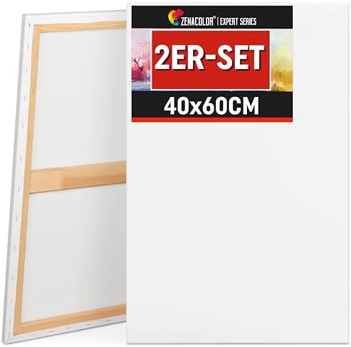 Zenacolor - Leinwand zum Bemalen 40x60 cm - Canvas Set 2 teilig | Weiße Künstler-Leinwände auf Keilrahmen · 100 % säurefreie Baumwolle · ideal für Acryl, Öl, Gouache und Aquarell