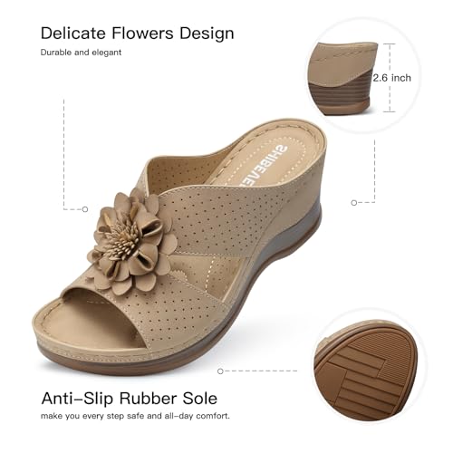 Image of SHIBEVER Womens Wedge Sandals Dressy: Arch Support Slip-On Comfortable Summer Sandals Open Toe Flower Casual Platform Shoes Size 5-11