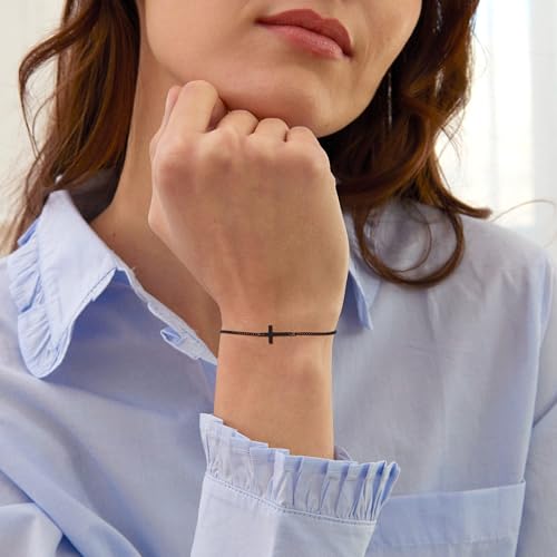 Silver, Gold, Black Cross Bracelet for Men & Teens – 5mm Stainless Steel Cuban Chain Link – 7"+2" Adjustable Christian Religious Jesus Jewelry Gift for Him (Confirmation, Baptism)3