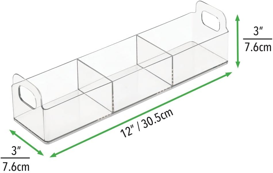 mDesign Kitchen Plastic Pantry, Cabinet, Countertop Organizer Storage Station Tea Caddy Holder - For Beverage Bags, Sweeter, Individual Packets - 12" x 3" x 3" - 2 Pack - Clear