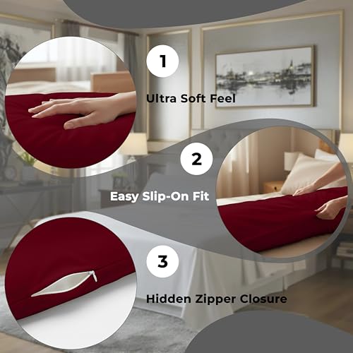 Image of ROYALE LINENS Body Pillow Cover - Double Brushed 1800 Microfiber - 20 inchx54 inch with Hidden Zipper Closure - Wrinkle & Fade Resistant - Super Soft Body Pillowcase 2 Pack (Burgundy, Pack of 2)