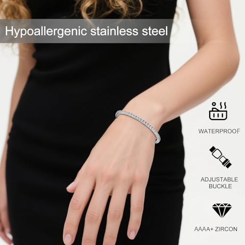 Tennis Bracelet for Women Men, 14K Gold Plated Round 3mm/4mm/5mm AAAA+ Cubic Zirconia CZ Dainty Classic Adjustable Stainless Steel Bracelets Festival Wedding Jewelry Gift2