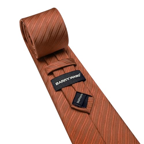 Image of Barry.Wang Solid Striped Tie for Men Silk Necktie Pocket Square Cufflinks Formal Wedding Party Business