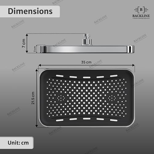 Image of Backline High Pressure Rainfall Rectangular Shower Head 35 cm x 21.5 cm | 360 Rotatable Rain Spray Overhead Shower | bathroom shower Without Arm for Wall & Ceiling Mounted Shower (Chrome Finish)