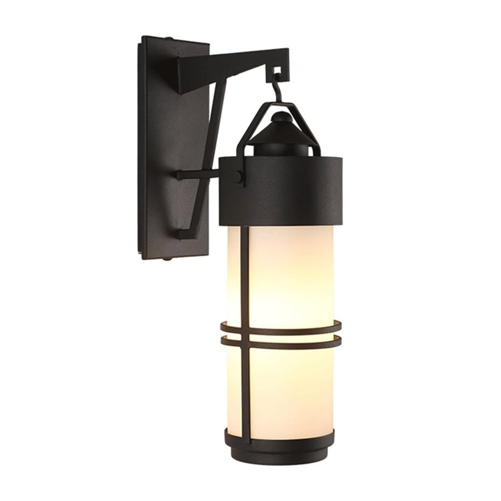 OZBMA Vintage Cylindrical Iron Wall Sconce White Glass Shade Lamp Outdoors Waterproof Light for Garden Porch Courtyard Aisle Lighting Fixture