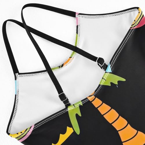 CHIFIGNO Tropical Fruits Black Little Girl Bathing Suit Quick Dry Crossback One Piece Swimsuit 3T4
