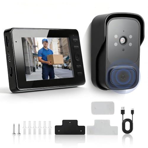 VeftBltrem Sonnette Vidéo sans Fil 4.3 Pouces, Écran 2.4G, Audio Bidirectionnel, Vision Nocturne, Résistant aux Intempéries, Prend en Charge MicroSD