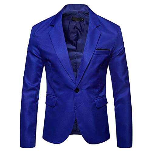 Men's Slim Fit Daily Blazer Lightweight One Button Lapel Slim Fit Business Jacket Solid Wedding Party Sport Coat (Blue,X-Large)