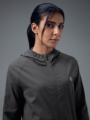 Image of TECHNOSPORT Women's Solid Slim Fit Hooded Jacket with TECHNOWARM+ | Full Zip Polyester Winter Jacket for Sports, Gym, Travel & Casual Wear | Long Sleeve Hooded Activewear with Moisture-Wicking Fabric