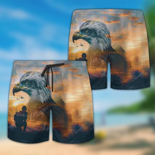 American Eagle Mens Swim Trunks - Veteran Hawaiian Mens Swim Short Beach Shorts TU-SH-332
