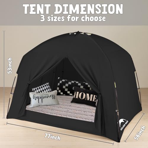 Bed Tents for Kids and Adult, Portable 100% Breathable and 93% Blackout Dream Play Tent, 3 Doors Big Privacy Space Sleeping Canopy for Indoor Floor or Twin Full Queen Sizes Bed (Black, Full) by GOLDEN MARS - Image 6