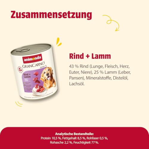 animonda GranCarno Senior Hunde Nassfutter mit Rind + Lamm (6 x 800g)