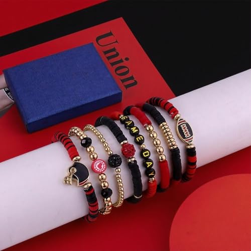 CSIYANJRY99 Game Day Bracelets for Women Football Mom Accessories Gameday Outfits Red Black Blue Heishi Beaded Stretch Sports Game Team Stacking Bracelets 6