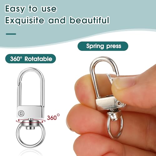 30PCS Metal Lobster Claw Clasps, Lanyard Swivel Snap Hooks with Key Rings, Heavy Duty Metal Keychain Clip, DIY Accessories for Bag Key Chains Connector Jewelry Making (Silver)