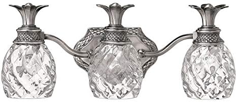 Hinkley 5313PL Plantation Three Light Bathroom Vanity Fixture, Polished Antique Nickel, Tropical Pineapple Bathroom Light, Vanity Lights for Bathroom, Bathroom Vanity Light