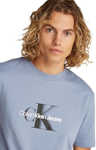 Calvin Klein Camiseta de Manga Corta Hombre Monologo Shift tee de algodón, Azul (Tempest), XS