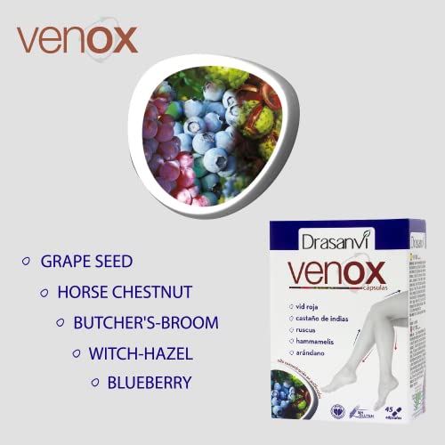 Drasanvi Venox 45 Capsules - Health Care - Vitamins & Dietary Supplements - Vitamins - Multivitamins - Legs - Red Vine - Blueberries - Blackcurrant - Vitamins A, C And E - Gluten Free - Vegan #TOP6